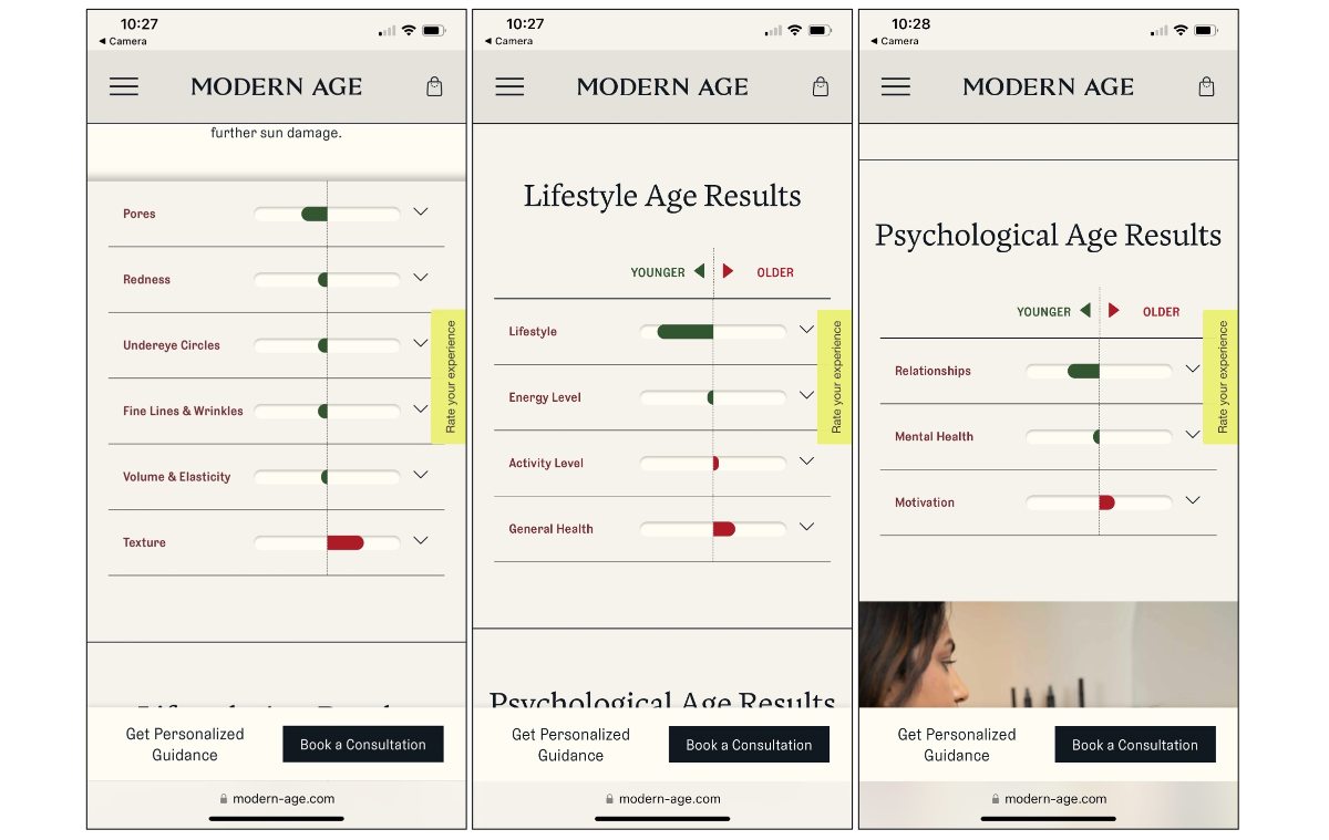 visual age, lifestyle age, and psychological age results