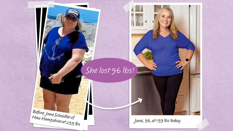 Before and after photos of Jane Scheidler who lost 96 lbs with the help of chia seeds for weight loss