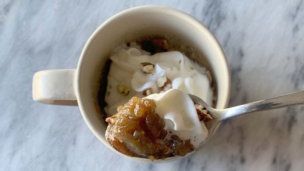 My test of the microwavable pecan pie in a mug recipe