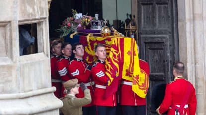 queen elizabeth funeral coffin being carried out of westminster abbey