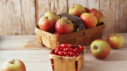 Apples and cranberries in basket