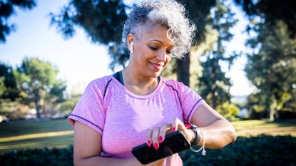 Woman wearing a fitness tracker