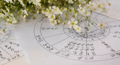 Printed out birth chart with flowers