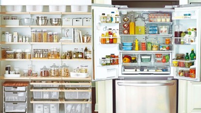 organized pantry and fridge, finished example of how to organize your kitchen