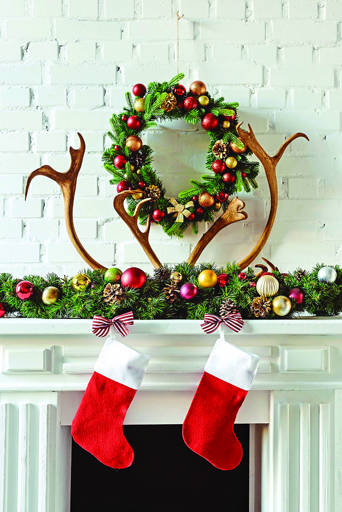 classic Christmas mantel with antlers