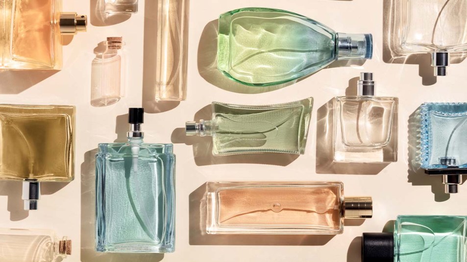 An array of perfume bottles