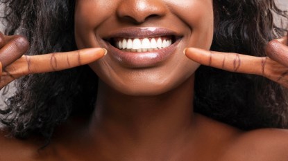 close up of woman with pearly white teeth