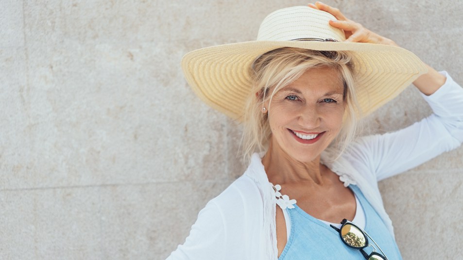 Mature woman looking healthy while traveling