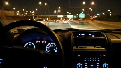 How to improve night vision Lead Photo: Internal view of a moving car on a dark highway