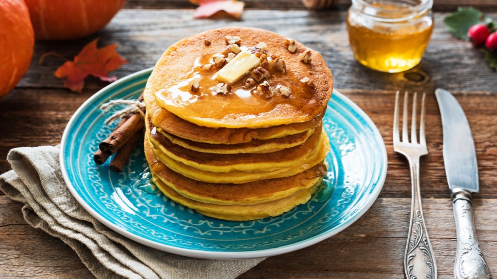 Plate of pumpkin pancakes made with collagen powder for weight loss