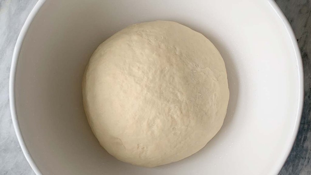 The sourdough ball after a cold fermentation