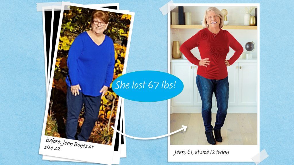 Before and after photos of Jean Boyes who lost 67 pounds thanks to beta glucan benefits