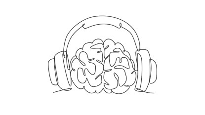 illustration of a brain with headphones, concept for 432 hz music