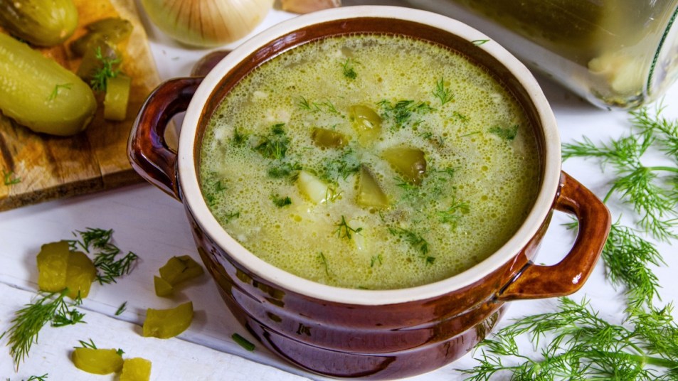 Cucumber soup - traditional Polish soup with the addition of pickled cucumbers