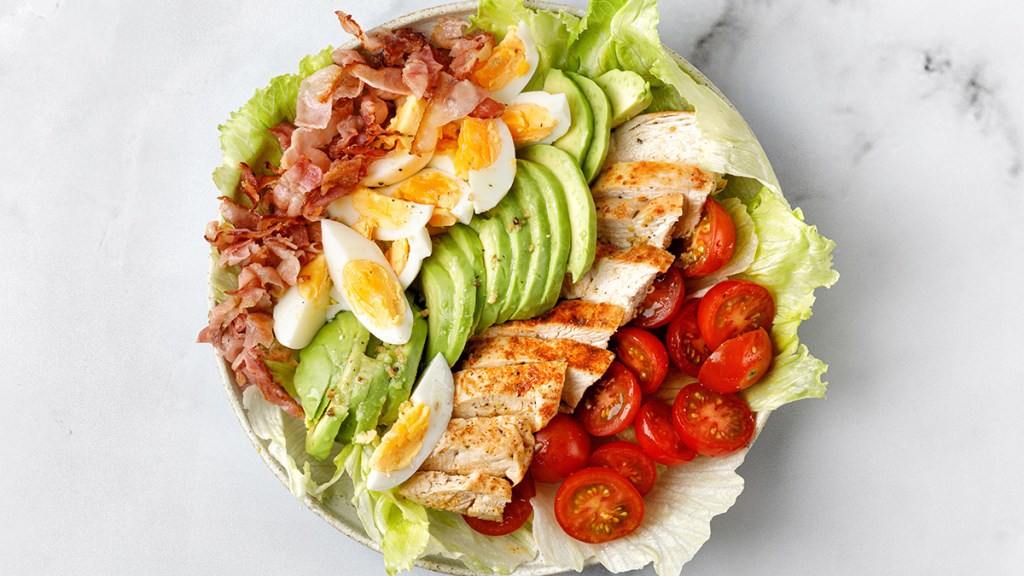 Chicken Cobb salad as part of a guide on how to keep eggs from cracking when you're boiling them