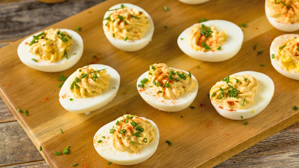 Deviled eggs as part of a guide on how to keep them from cracking when they're boiling