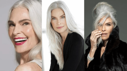 Three portraits of model Roxanne Gould