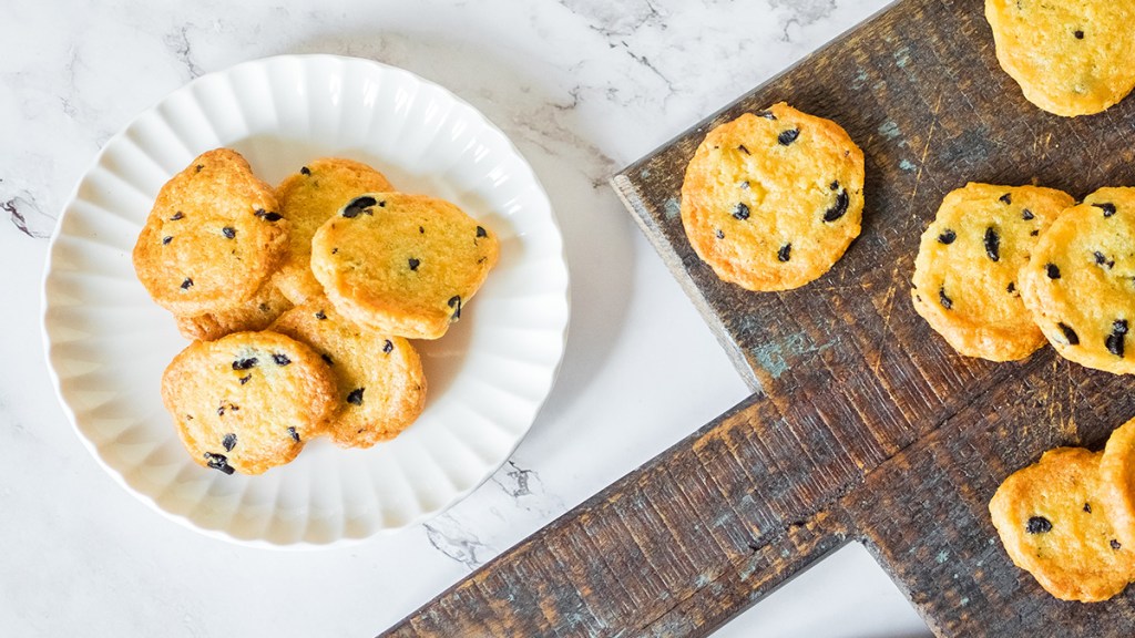 Savory shortbread cookies with olives and rosemary as part of a roundup of cookie recipes