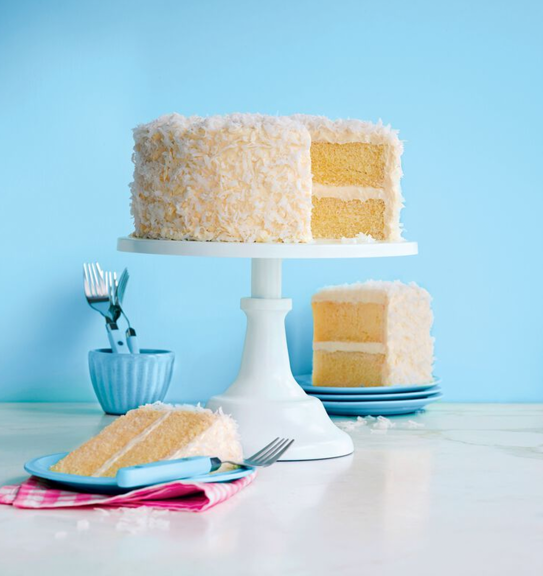 Coconut cake on cake stand