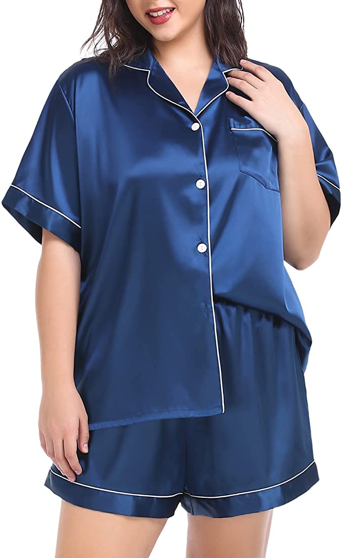 SWOMOG Women's Satin Sleep Shirt Long Sleeve Sleepwear Silk Nightshirt  Button Down Pajama Top