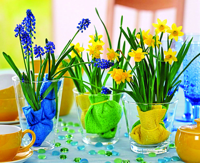 plants in bundles in glass vases to redecorate living room