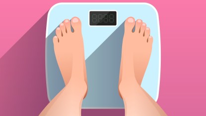 Illustration of woman's feet on scale