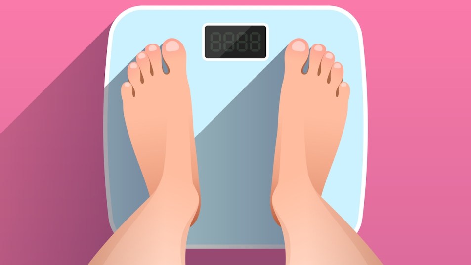 Illustration of woman's feet on scale