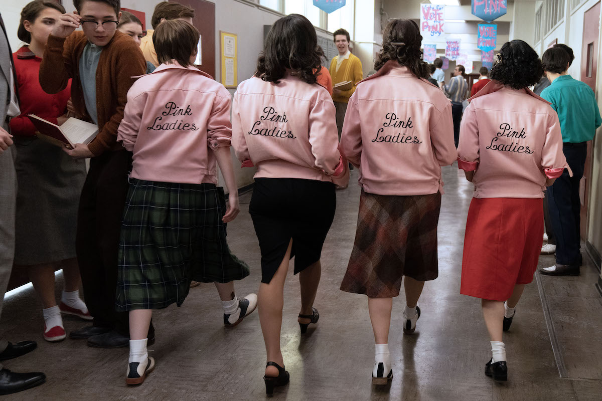 Tricia Fukuhara as Nancy Nakagawa, Marisa Davila as Jane Facciano, Cheyenne Wells as Olivia Valdovinos and Ari Notartomaso as Cynthia Zdunowski in Grease: Rise of the Pink Ladies "Too Pure to Be Pink" EP#102 streaming on Paramount +, 2022