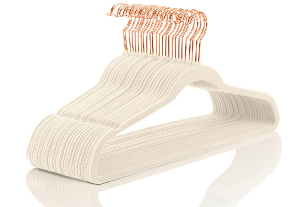 white velvet hangers for closet storage