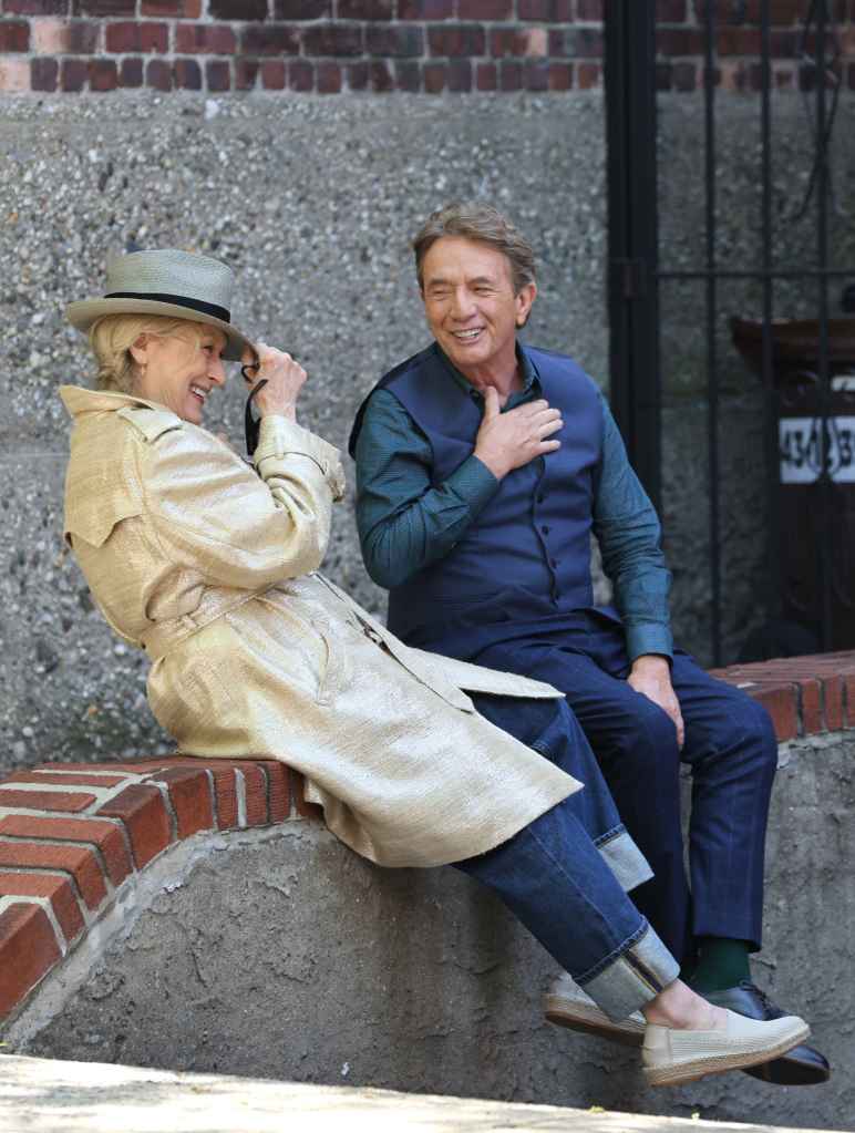 Meryl Streep and Martin Short on the set of Only Murders in the Building in 2025