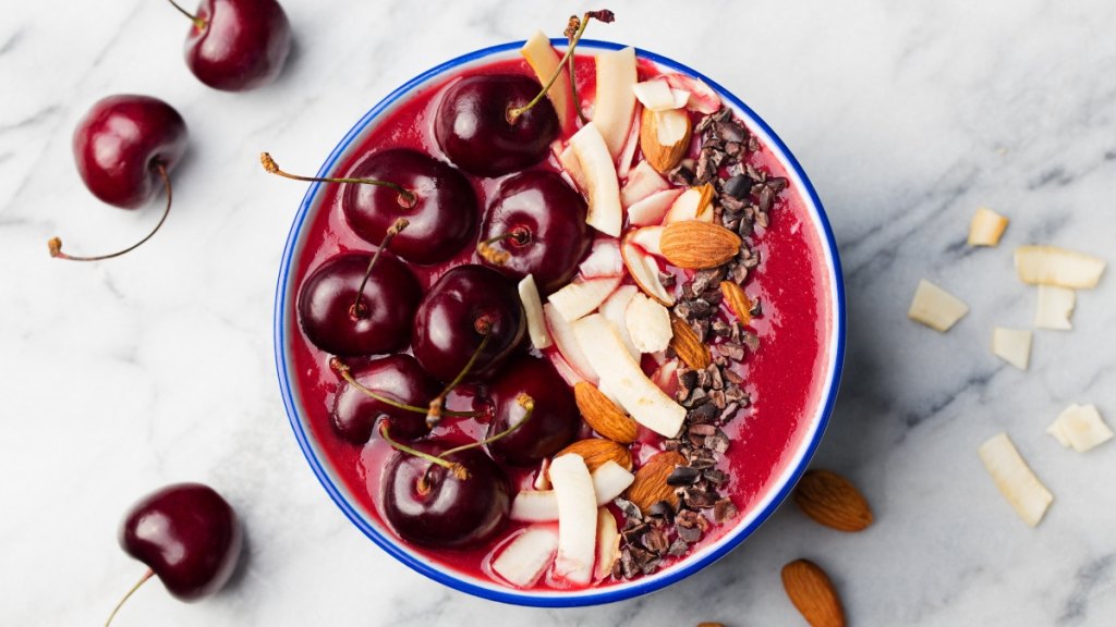smoothie bowl against marble background