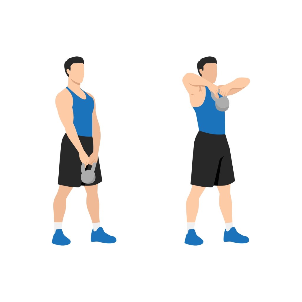 Man,Doing,Upright,Kettlebell,Front,Rows,Exercise.,Flat,Vector,Illustration