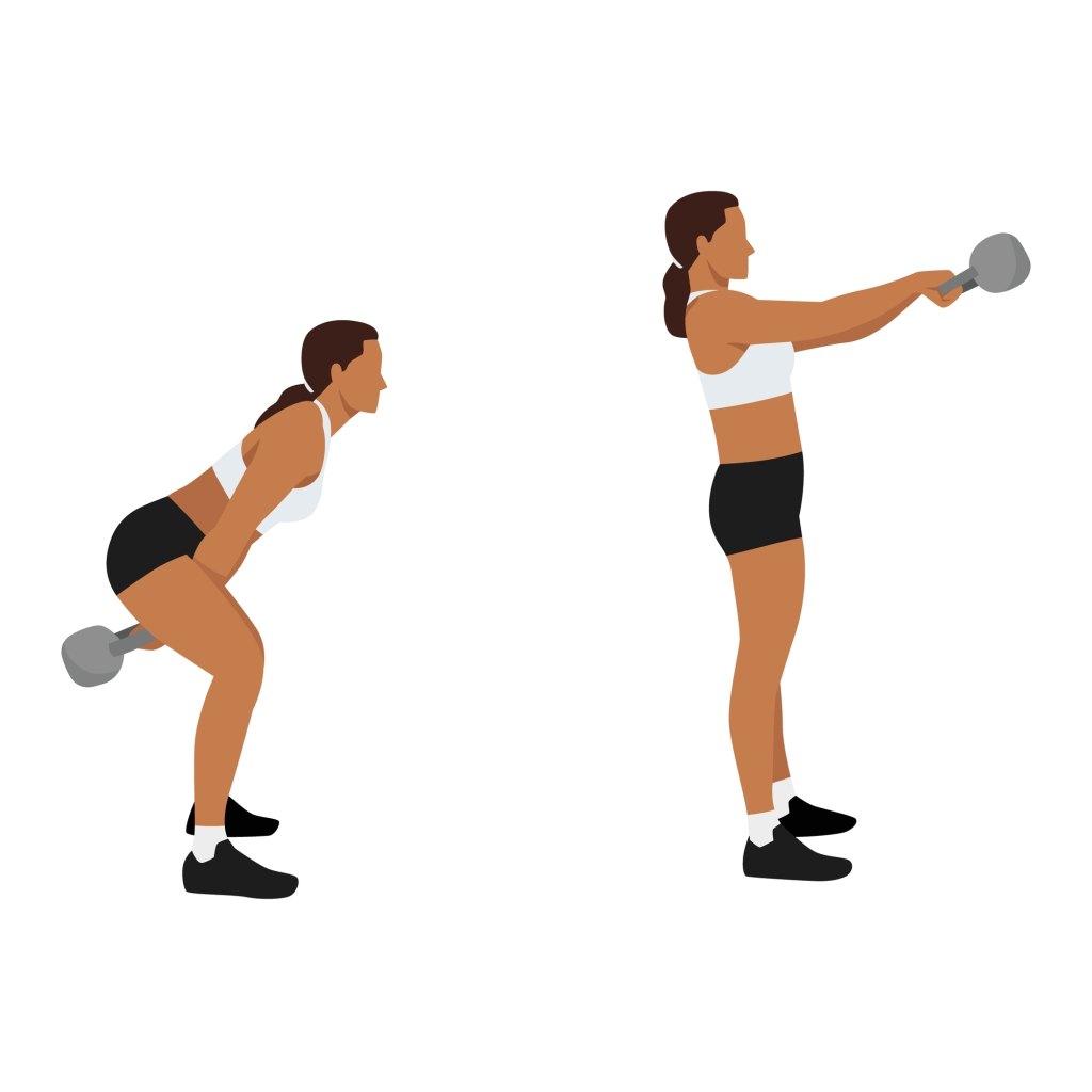 Woman,Doing,Russian,Kettlebell,Swing,Exercise.,Flat,Vector,Illustration,Isolated
