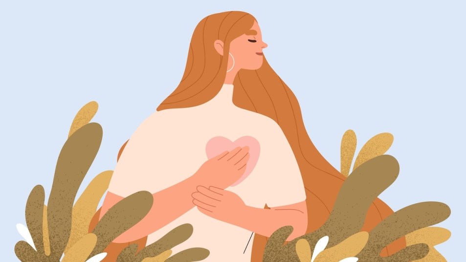 Illustration of woman holding heart