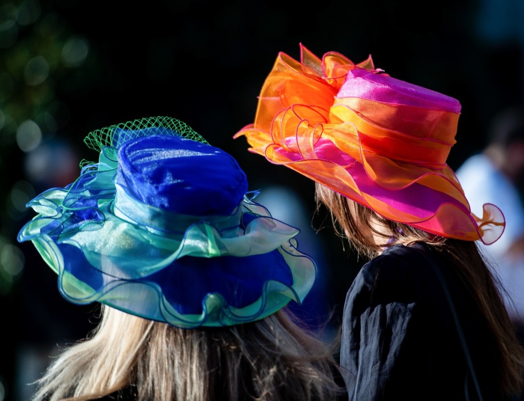 Colorful organza hats at the horse races