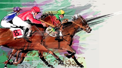 Horse racing over grunge background