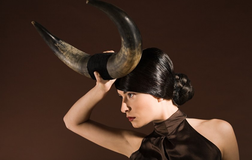 Woman dressed as Taurus bull