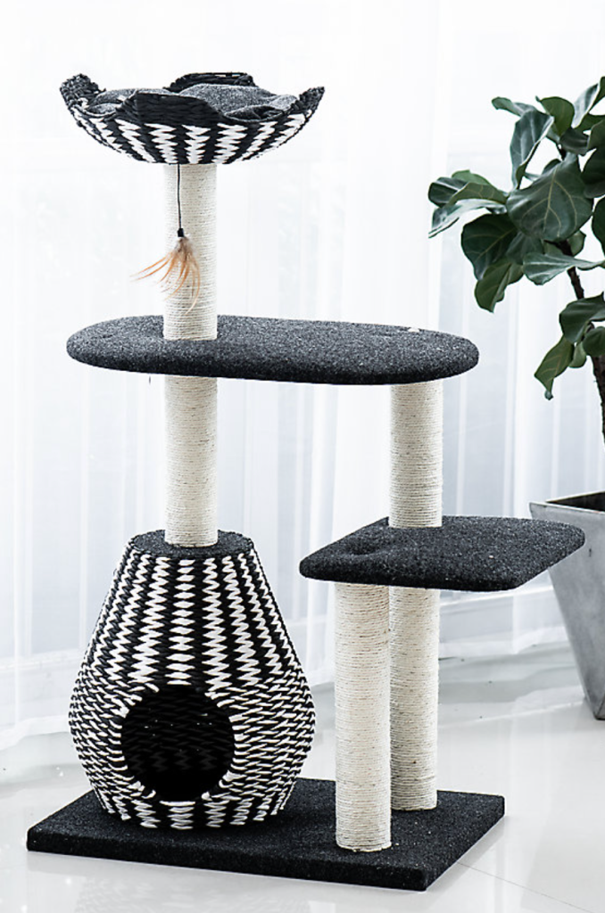 PetPals 49-in Contemporary Cat Tree With Recyclable Paper Rope Perch & Condo Lounger, Black & White
