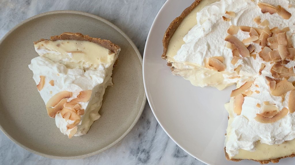 Slice of no bake coconut cream pie