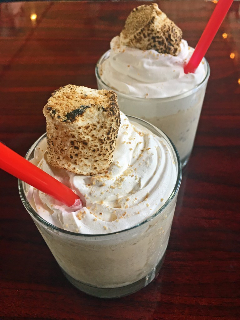S'mores milkshake topped with roasted marshmallow