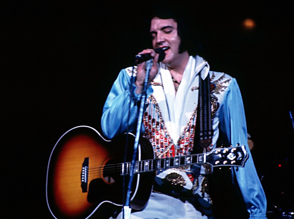 Elvis Presley Performing in a Beaded Jumpsuit 1970