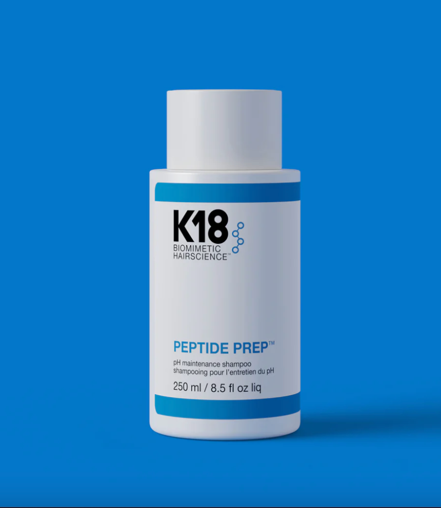 Dermatologist-recommended shampoos for hair loss: K18 Peptide Prep pH Maintenance Shampoo bottle