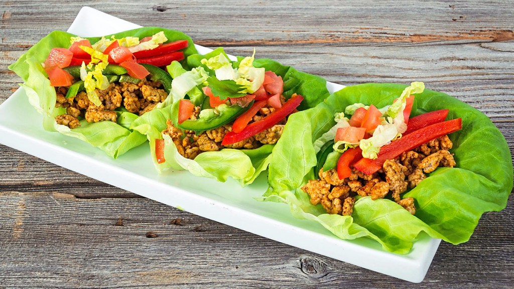 Keto tacos with ground meat in lettuce wraps