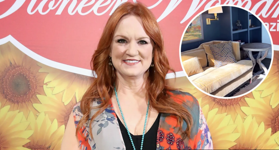 Ree Drummond in front of Pioneer Woman background.