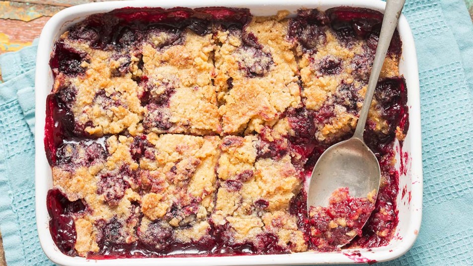 A-baking-dish-with-blackberry-dump-cake