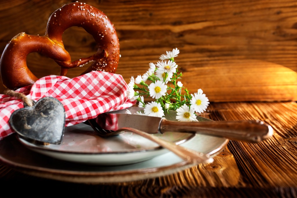 Rustic Bavarian place setting for Oktoberfest table