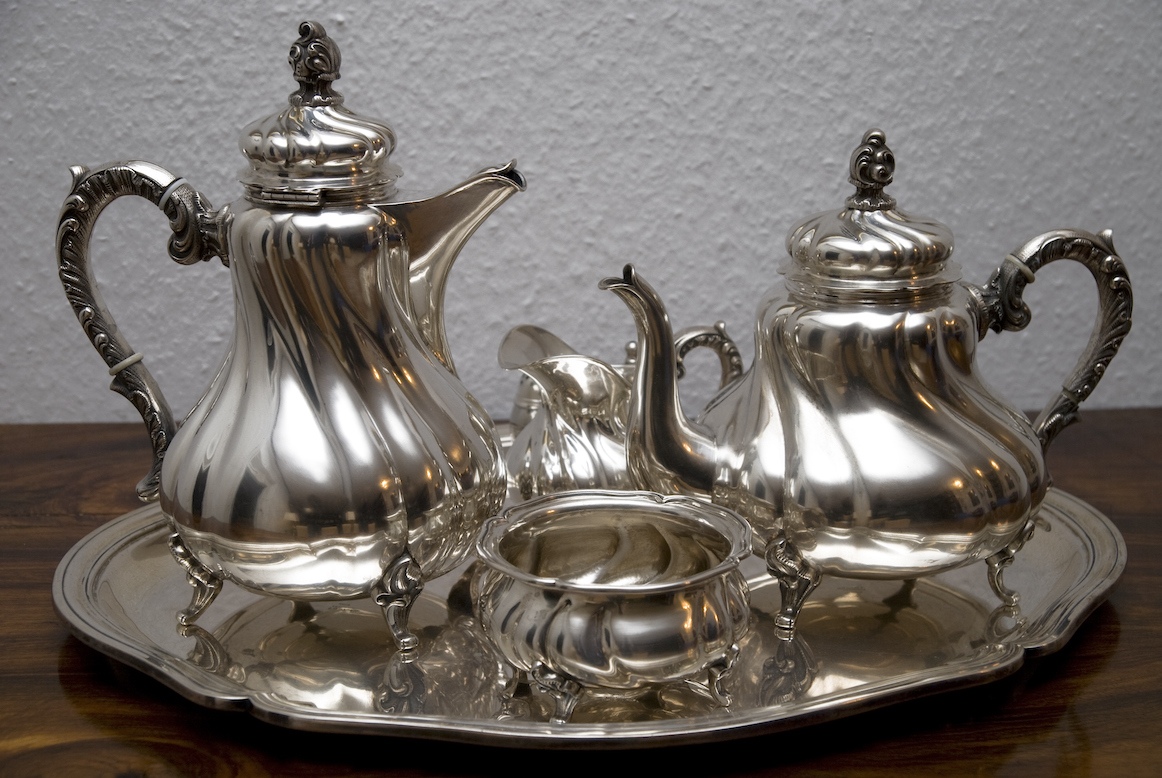 shiny polished silver teapots