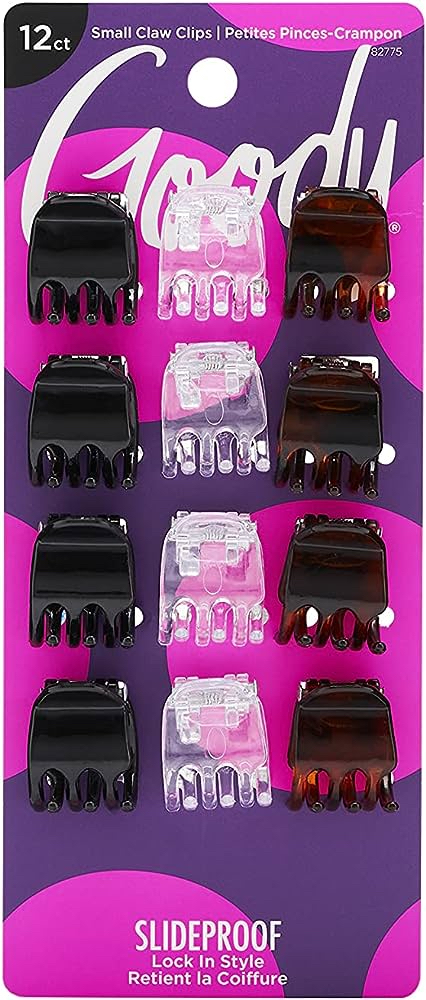 12 pack of Goody small claw clips in black, clear and brown.