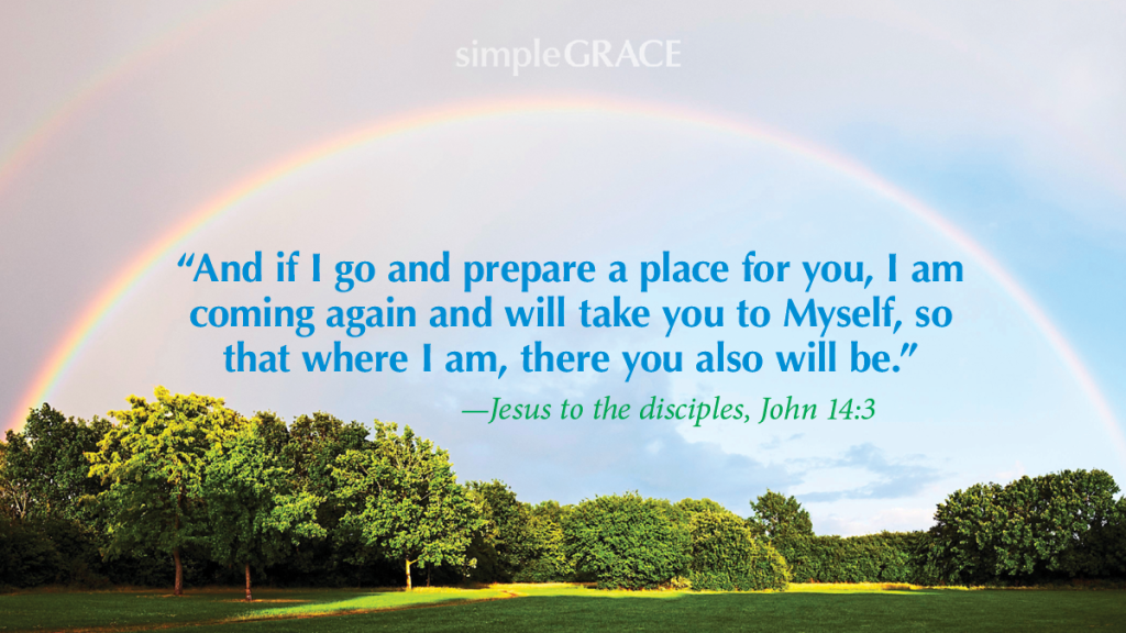 A double rainbow with the text of John 14:3, a bible verse for loneliness