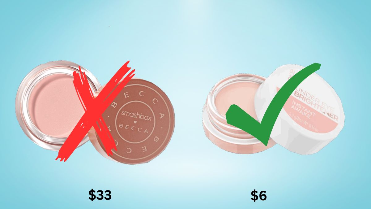 A comparison between Smashbox Becca Under Eye Brightening Corrector and Catrice Cosmetics Under Eye Brightener; the Catrice Cosmetics product is a makeup dupe for the Smashbox eye brightener